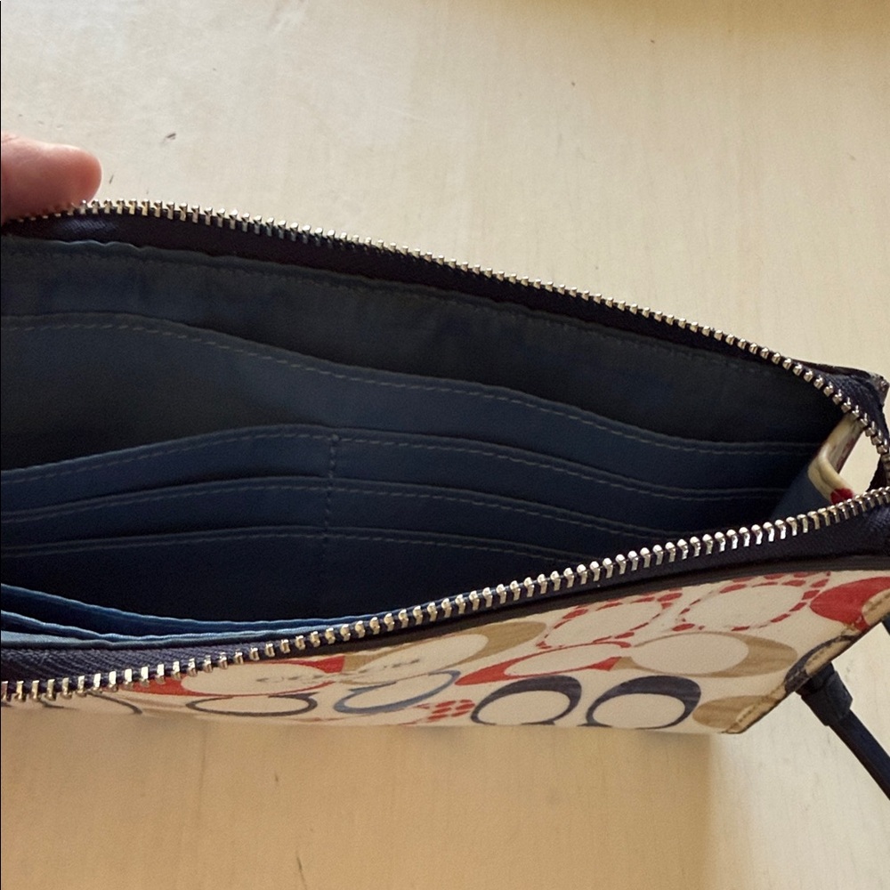 Coach Multicolor Signature Logo Wristlet in Red, Navy, Tan, Cream (7-3/4”) - Picture 3 of 4